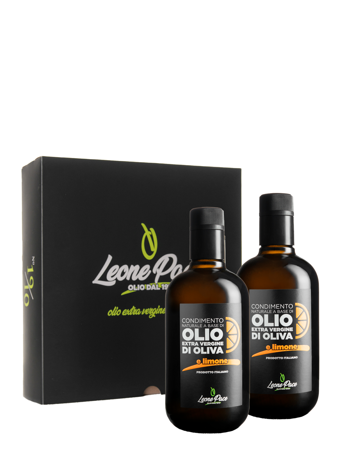 Condimento naturale a base di Olio EVO aromatizzato al limone - Prodotto a freddo - Box 2 x 0,5L - Frantoio Leone Pace