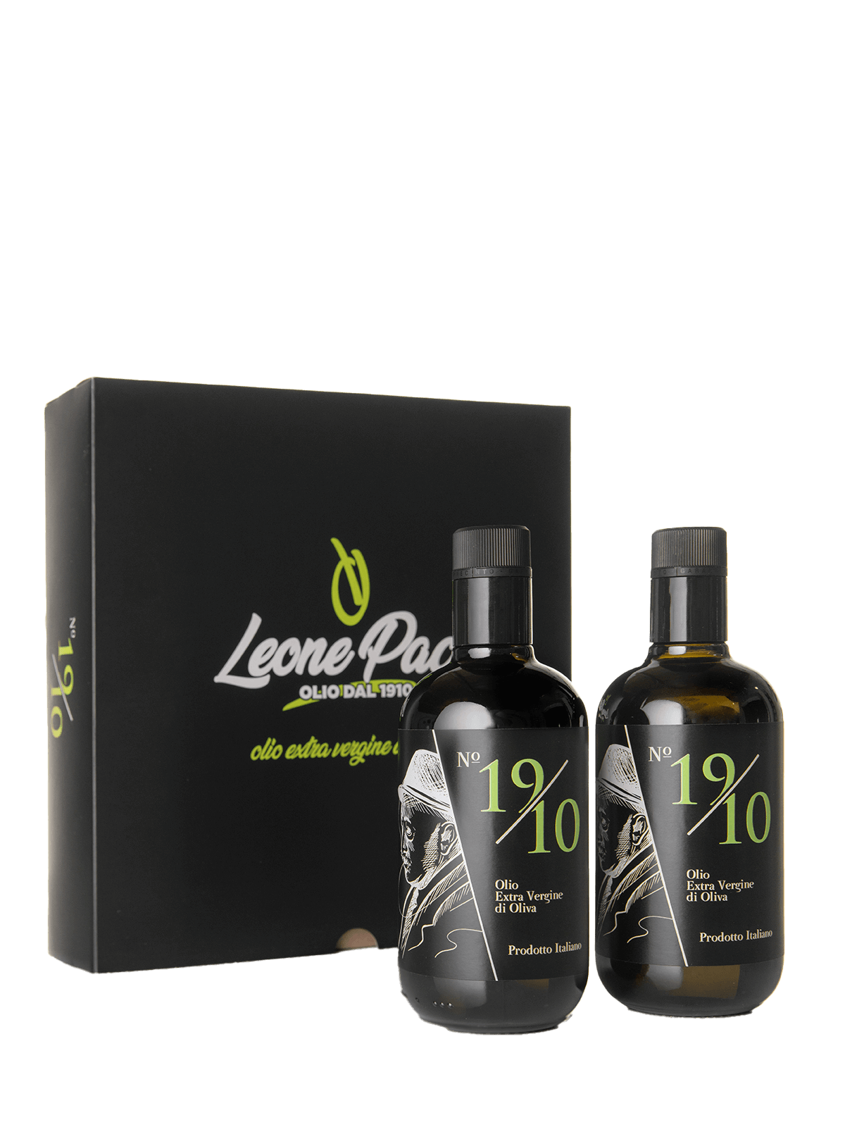 Box regalo 2 bottiglie in vetro di Olio Extravergine di Oliva N° 1910, 100% ITALIANO - Prodotto a freddo - Frantoio Leone Pace