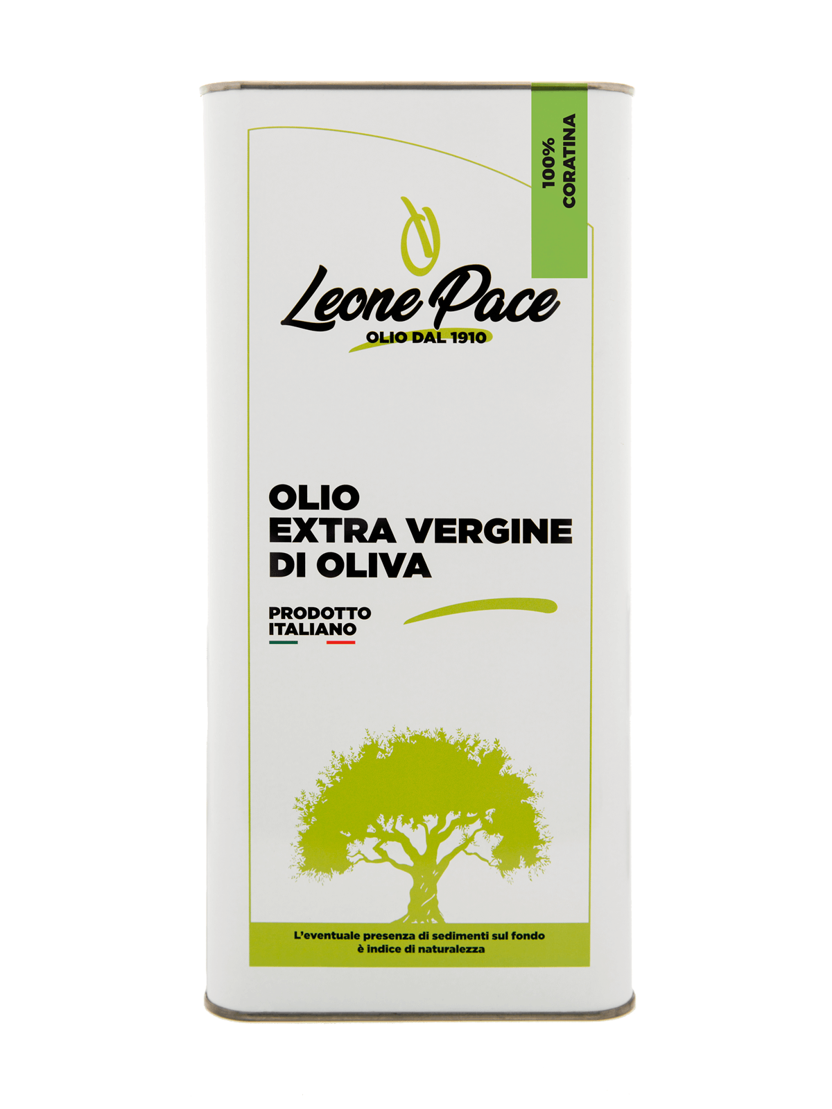 Olio EVO Monovarietale Coratina 100% ITALIANO - Prodotto a freddo - Latta 5L - Frantoio Leone Pace